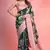 GREEN crepe georgette saree with 3 ply zari pallu & floral silver weaves