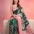 GREEN crepe georgette saree with 3 ply zari pallu & floral silver weaves