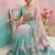 Skyblue georgette silk blend with butterfly digital print with hand khatli moti work saree with blouse