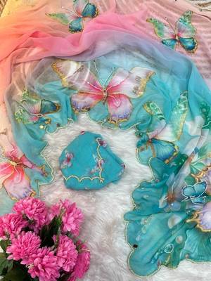 Skyblue georgette silk blend digital print hand saree blouse 4