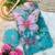 Skyblue georgette silk blend with butterfly digital print with hand khatli moti work saree with blouse