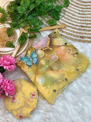 Yellow georgette silk blend digital print hand saree blouse 5