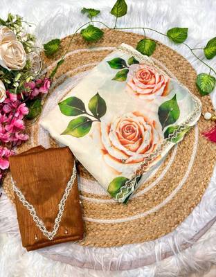 Off white silk blend floral print and handwork border saree blouse 5