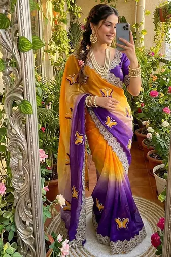 Multicolor silk blend butta saree blouse