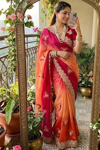 Multicolor silk blend butta saree blouse