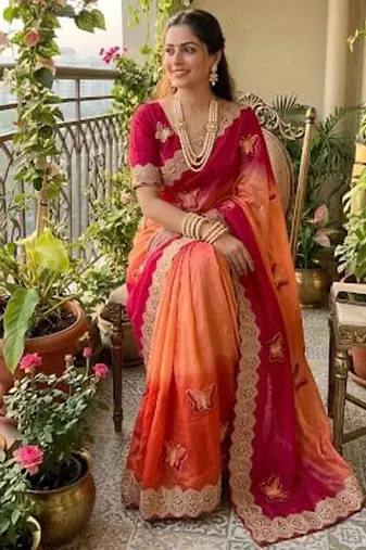Multicolor silk blend butta saree blouse
