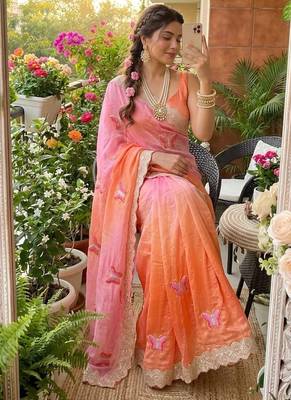Multicolor silk blend padding butterfly butta saree blouse 2