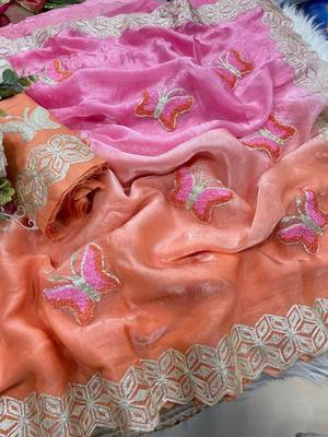 Multicolor silk blend padding butterfly butta saree blouse 3