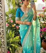Multicolor silk blend padding butterfly butta saree blouse