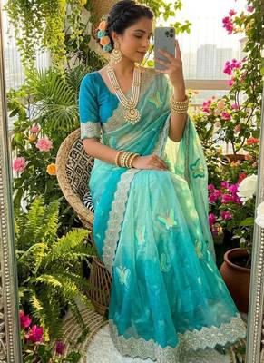 Multicolor silk blend padding butterfly butta saree blouse 2