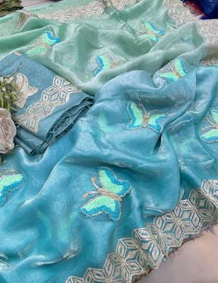 Multicolor silk blend padding butterfly butta saree blouse 3
