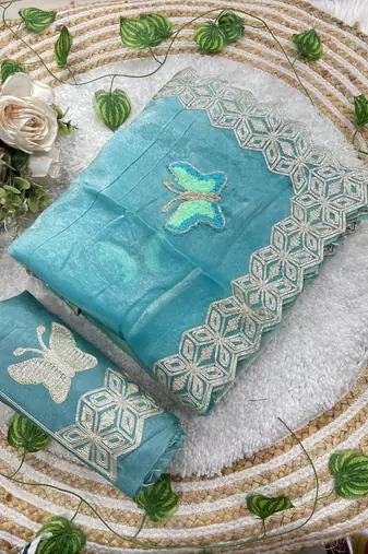 Multicolor silk blend padding butterfly butta saree blouse