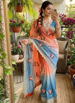 Multicolor silk blend padding butterfly butta saree blouse 1