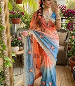 Multicolor silk blend padding butterfly butta saree blouse