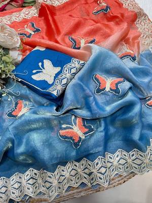 Multicolor silk blend padding butterfly butta saree blouse 2
