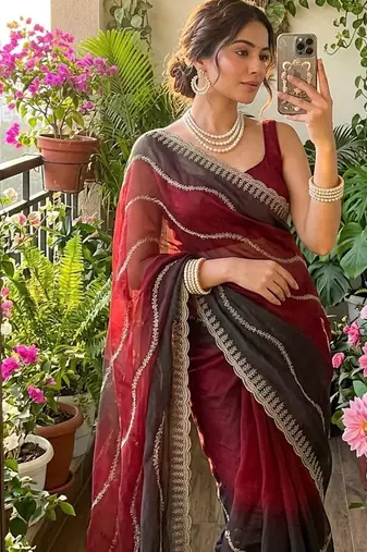 Multicolor chiffon padding embroidery sequin work saree blouse