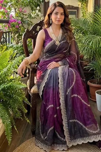 Multicolor chiffon padding embroidery sequin work saree blouse