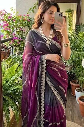 Multicolor chiffon padding embroidery sequin work saree blouse