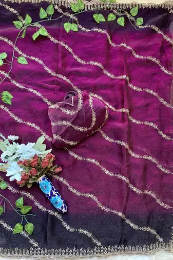 Multicolor chiffon padding embroidery sequin work saree blouse