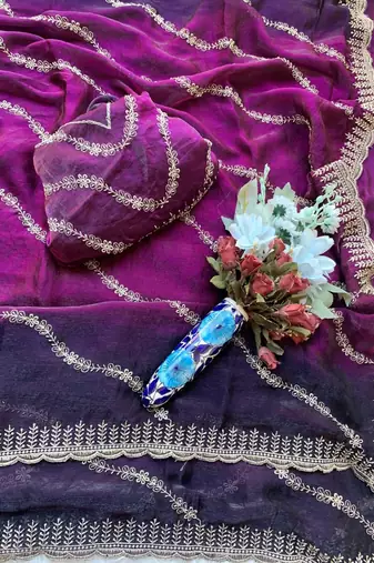 Multicolor chiffon padding embroidery sequin work saree blouse
