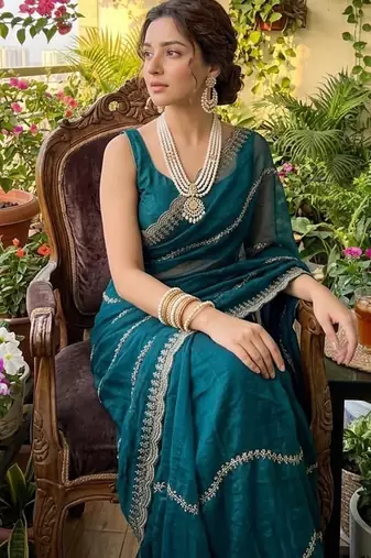 Multicolor chiffon padding embroidery sequin work saree blouse