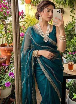 Multicolor chiffon padding embroidery sequin work saree blouse 2