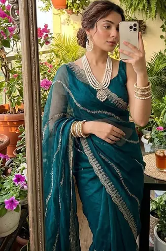 Multicolor chiffon padding embroidery sequin work saree blouse