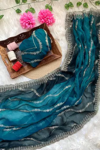 Multicolor chiffon padding embroidery sequin work saree blouse