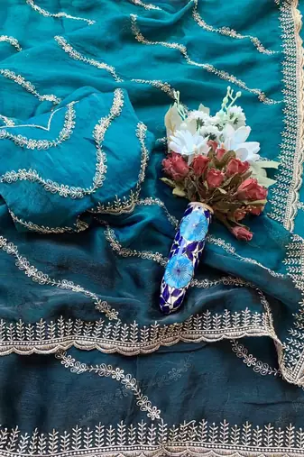 Multicolor chiffon padding embroidery sequin work saree blouse