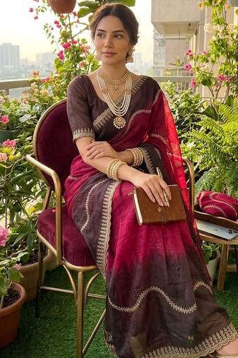 Multicolor chiffon padding embroidery sequin work saree blouse