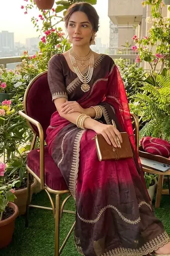 Multicolor chiffon padding embroidery sequin work saree blouse
