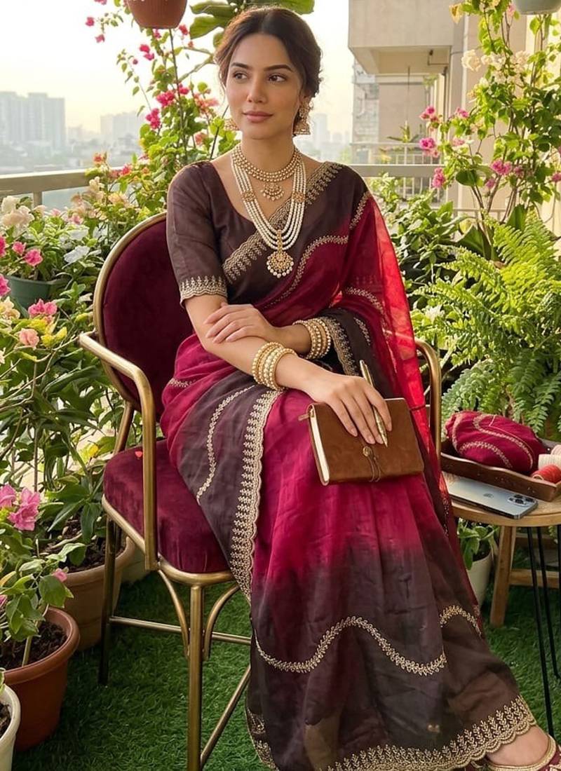 Multicolor fendy chiffon padding with embroidery sequin work saree with blouse