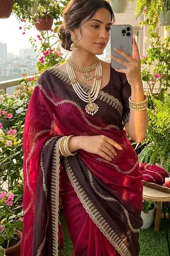 Multicolor chiffon padding embroidery sequin work saree blouse