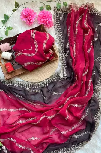 Multicolor chiffon padding embroidery sequin work saree blouse