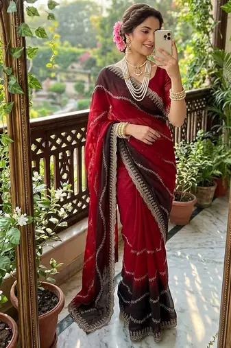 Multicolor chiffon padding embroidery sequin work saree blouse
