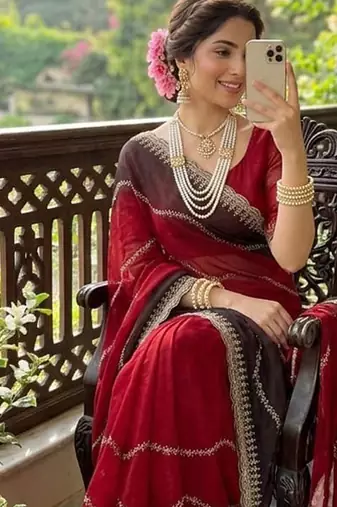 Multicolor chiffon padding embroidery sequin work saree blouse