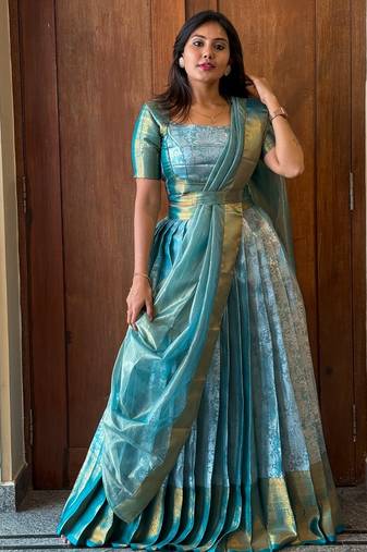 Sky Blue South Indian Lehenga Choli Set