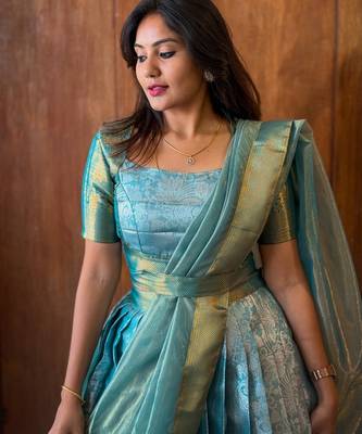 Sky Blue South Indian Lehenga Choli Set 2