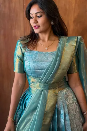 Sky Blue South Indian Lehenga Choli Set