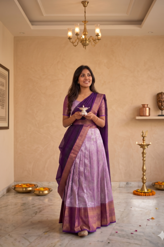 Lavendar South Indian Lehenga Choli Set