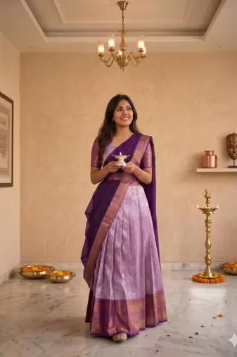 Lavendar South Indian Lehenga Choli Set