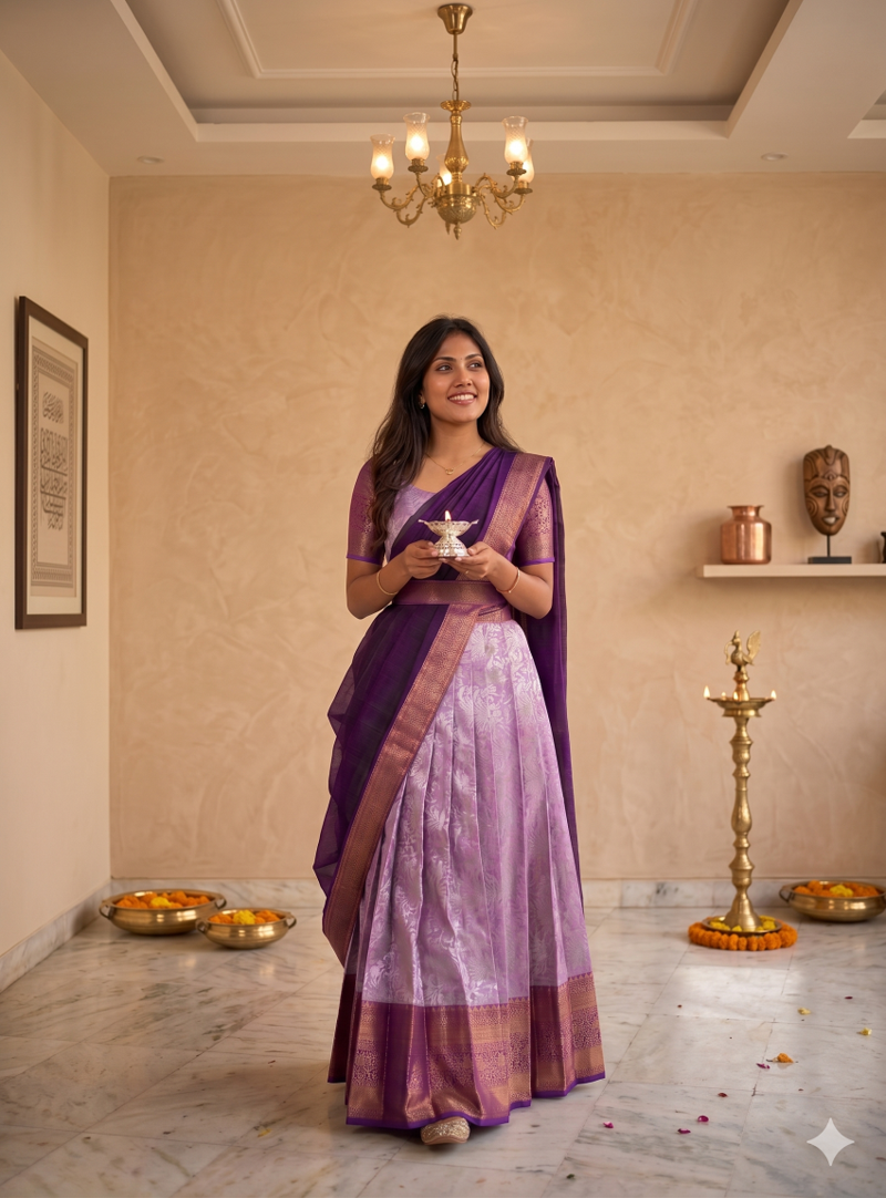 Lavendar South Indian Lehenga Choli Set