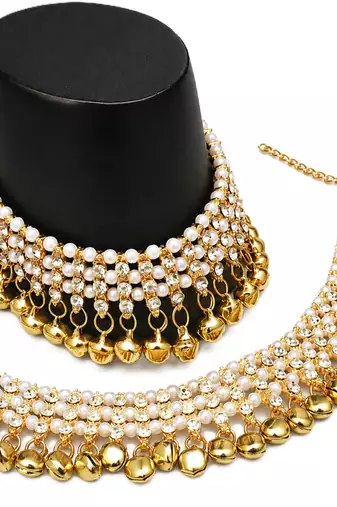 White diamond with Gold Ghungharu anklets