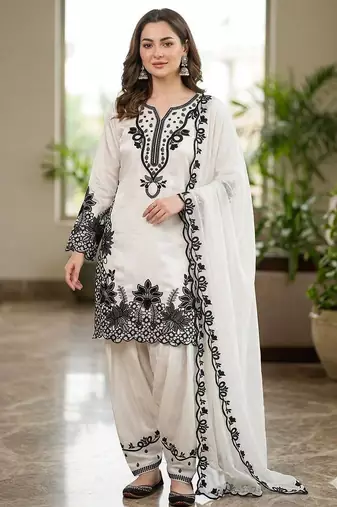 Sequence embroidered farshi salwar suit set with organza dupatta