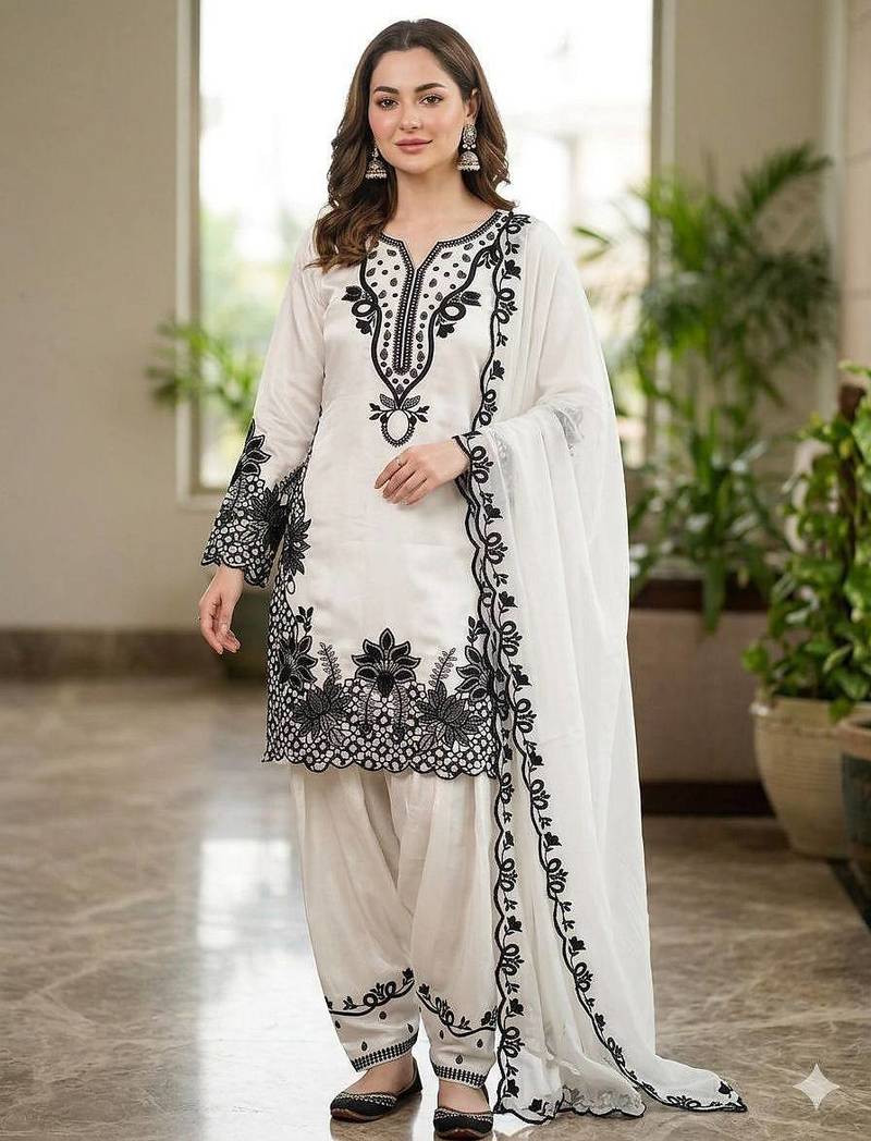 Sequence embroidered farshi salwar suit set with organza dupatta