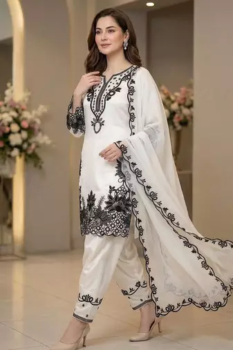 sequin embroidered farshi salwar suit set with organza dupatta