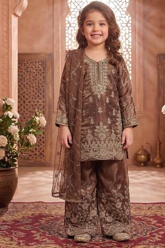 Designer wedding embroidered work kids plazzo set
