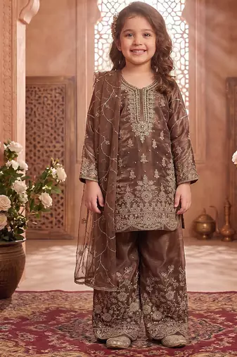 Designer wedding embroidered work kids plazzo set