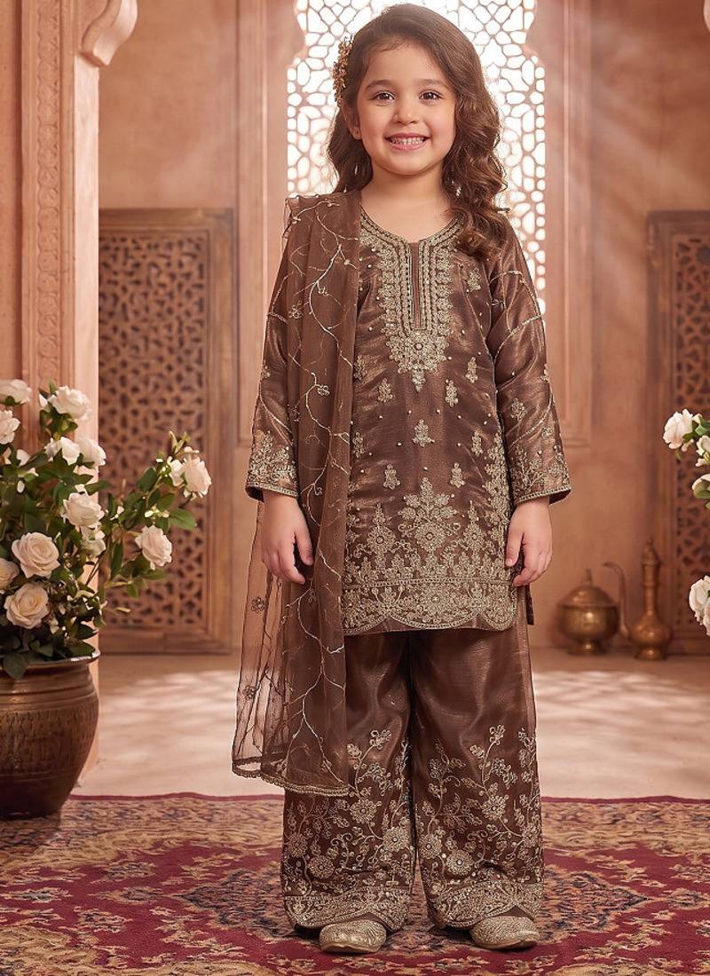 Designer wedding embroidered work kids plazzo set