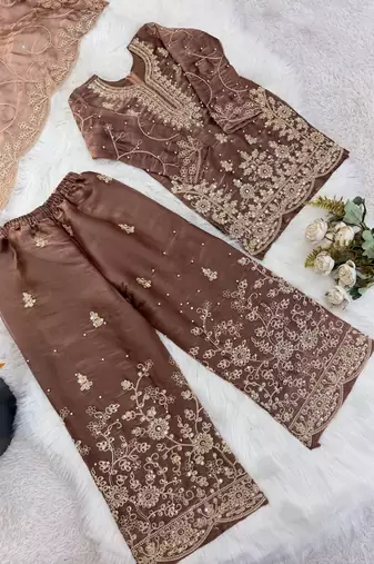Designer wedding embroidered work kids plazzo set